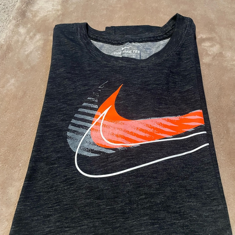 Nike Men's Charcoal and Orange Dri-FIT Tee